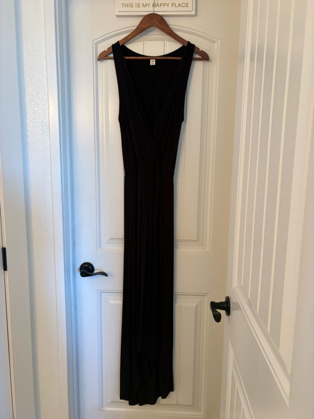 Old Navy Black Maxi Dress | Deep V Sleeveless High-Low Hem | Size Small Petite